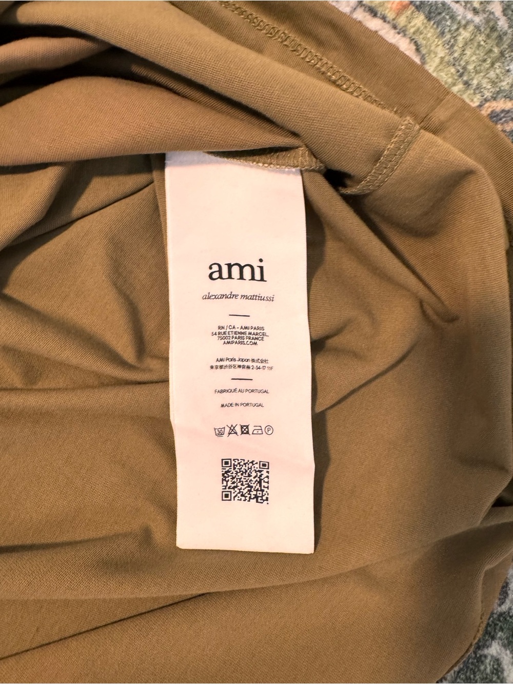 AMI Paris Embroidered Logo T-Shirt Khaki Olive Cotton Tee Size M Portugal - Picture 5 of 7